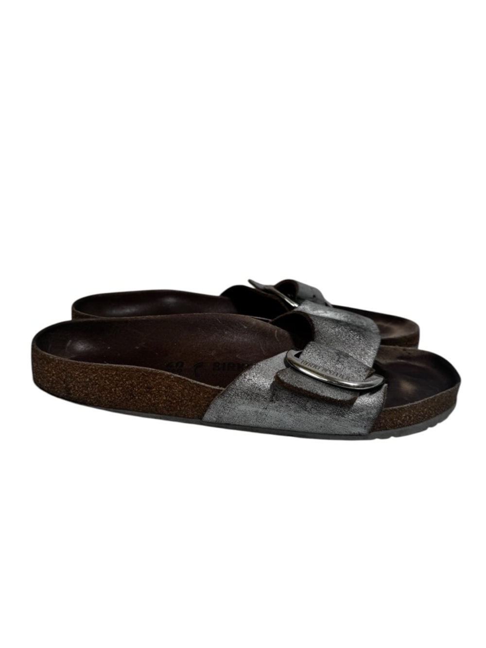 Birkenstock Madrid Big Buckle Leather Metallic Silver 9 Sandals Slides 40 Flats - Picture 3 of 16